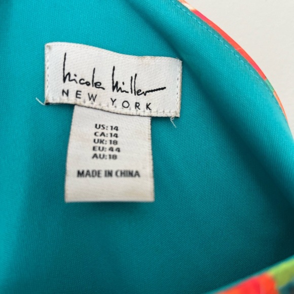 Nicole Miller Tropical Floral One Shoulder Maxi Dress Side Slit Women’s Size 14 - Picture 4 of 6